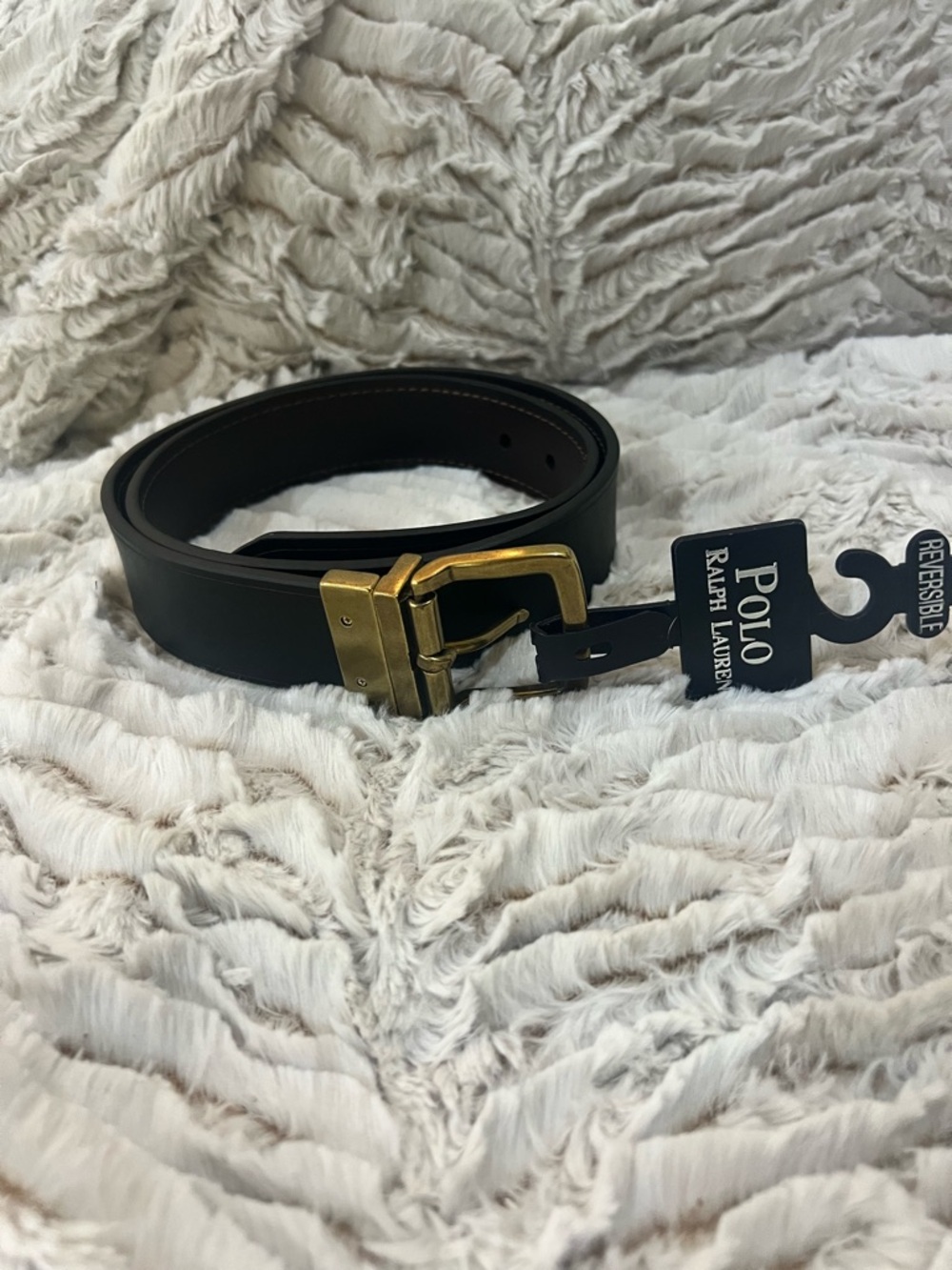 Polo by Ralph Lauren Black/Brown Reversible Leather Belt with Gold Buckle